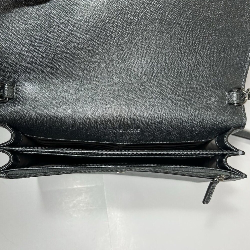 MICHAEL Michael Kors Womens Large Gusset Crossbody Light Pewter Silver Metallic - Picture 10 of 11